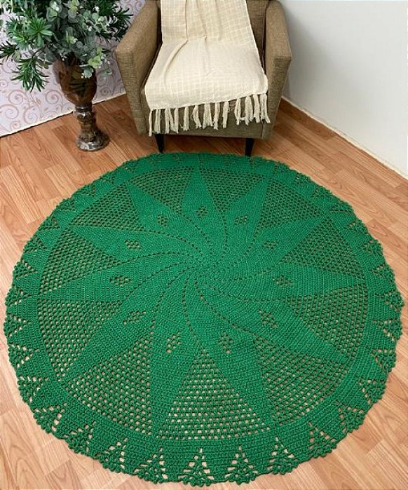 Tapete de Crochê Redondo 1,60 Metros - Cor Verde