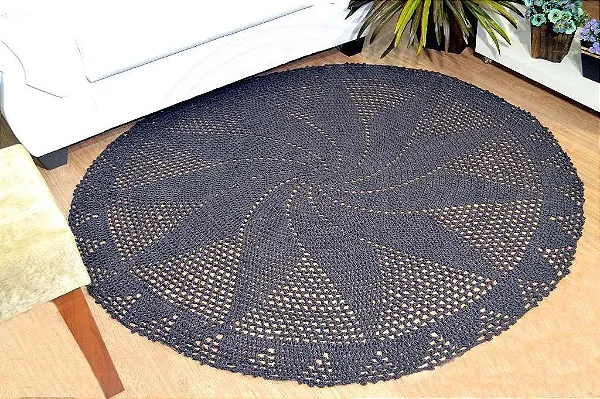 Tapete de Crochê Redondo 1,60 Metros - Cor Cinza Escuro