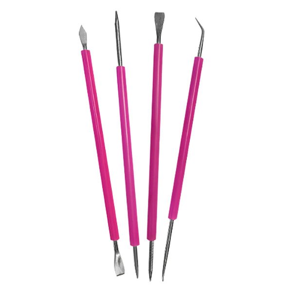 Kit 4 Palitos Espátula Aço Inox 2 Pontas Manicure Podologia