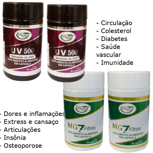 UV 500 2 Unidades + 2 uni MG7 Magnésio 7 em 1 - Kit 4 Unidades - Puro Etrato De Semente DE Uva Com MG7