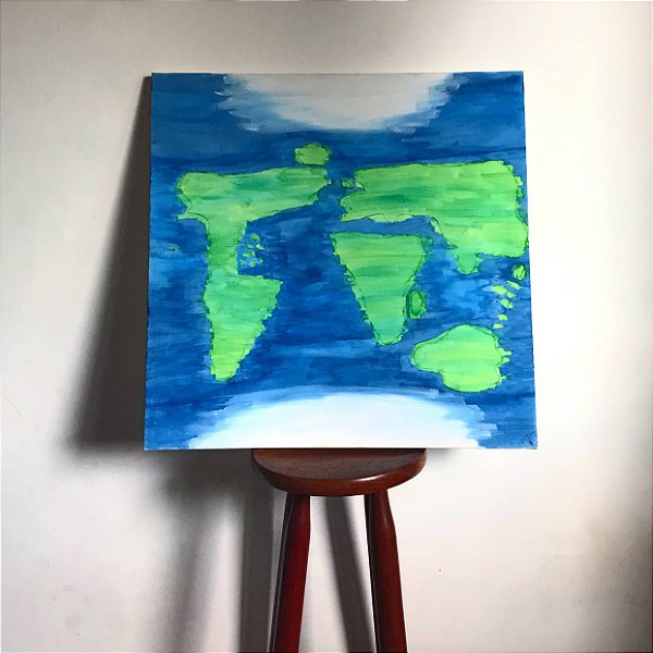 Quadro abstrato pintado à mão - Mapa Mundi