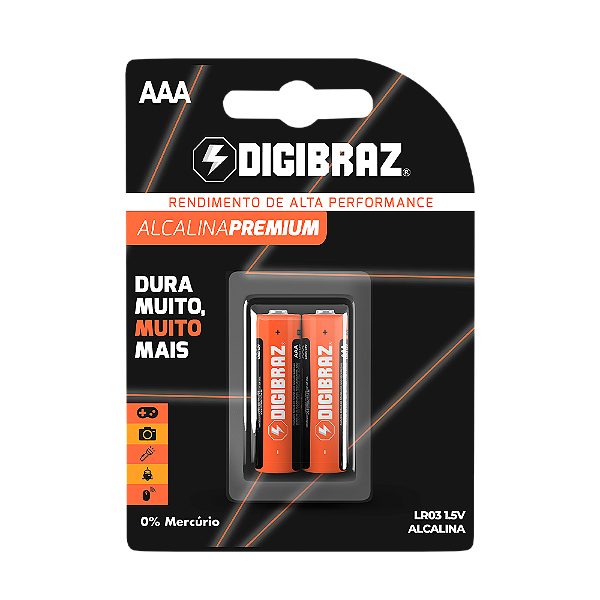 Pilhas AAA LR03 1.5V Premium Digibraz - Caixa com 30 Cartelas com 2 Unidades