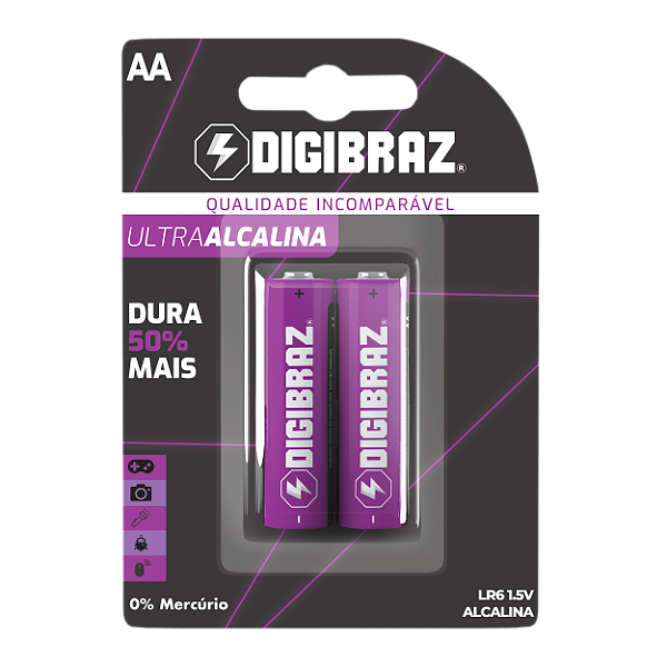 Pilhas AA LR06 1.5V Alcalina Digibraz - Caixa com 20 Cartelas com 2 Unidades