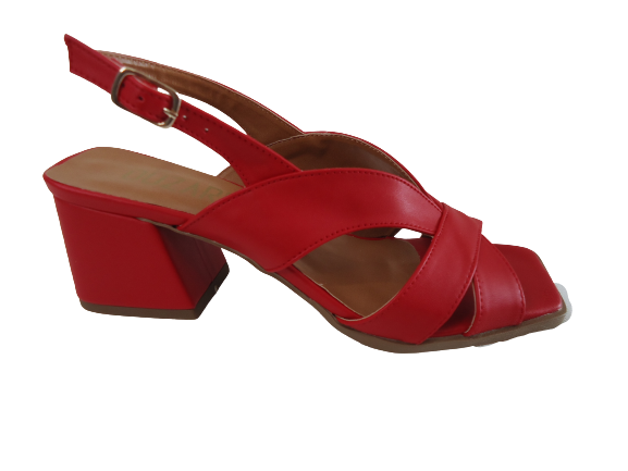 Sandália vermelha couro, salto bloco 4,5 cms.
