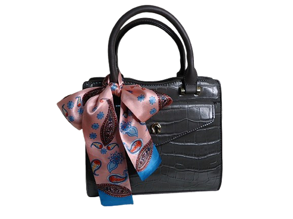 Bolsa CINZA média, estampa croco, alças fixa e tiracolo