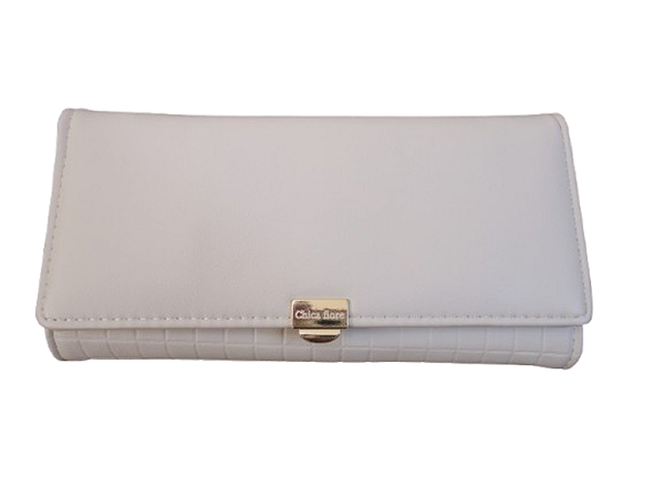 Carteira Off-White, pala lisa com metal dourado