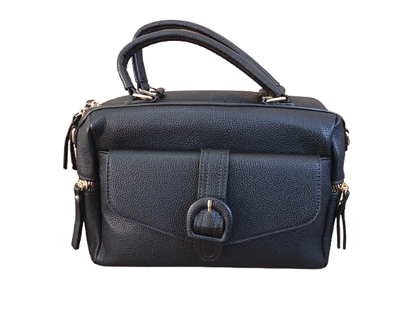 Bolsa PRETA, estilo baú, pala com fivela e bolso frontal