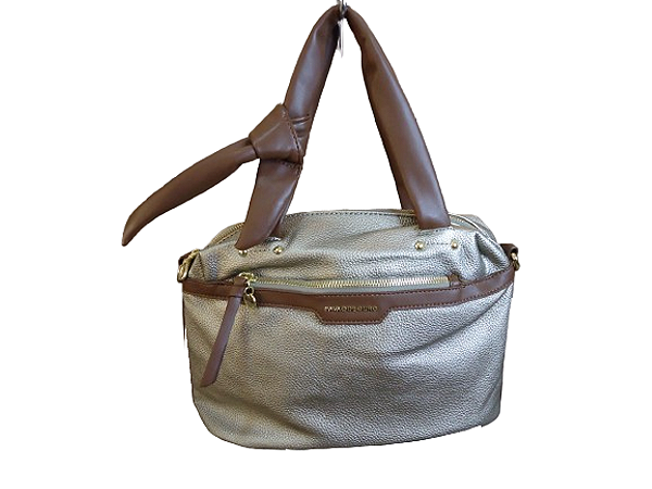 Bolsa BRONZE CLARO, zípers metal, alça fixa canudo com detalhe