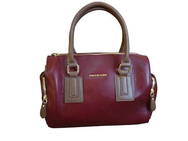 Bolsa VINHO, estilo baú, zípers metal, detalhes café
