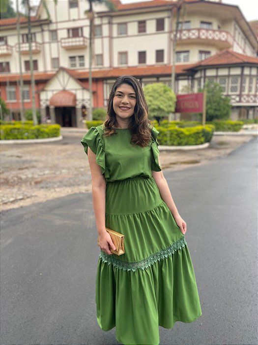 Vestido com recorte em griper (Verde)