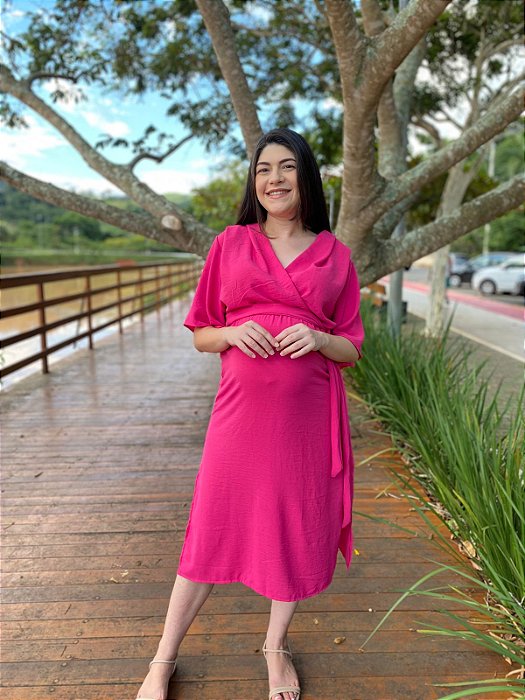 Vestido transpassado (crepe dunna) - Pink