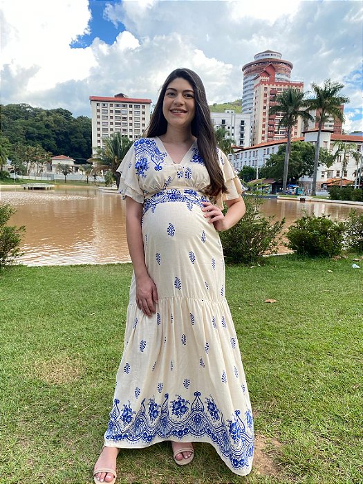 Vestido longo transpassado (Azul)
