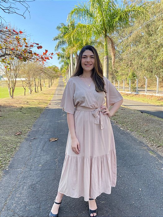 Vestido transpassado liso (Areia)