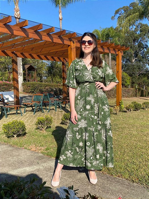 Vestido transpassado estampado (Verde Militar)