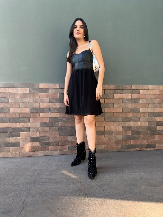Vestido curto top couro