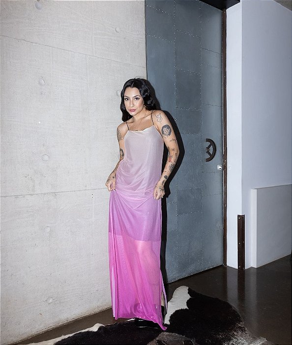 Vestido de tule degradê pink