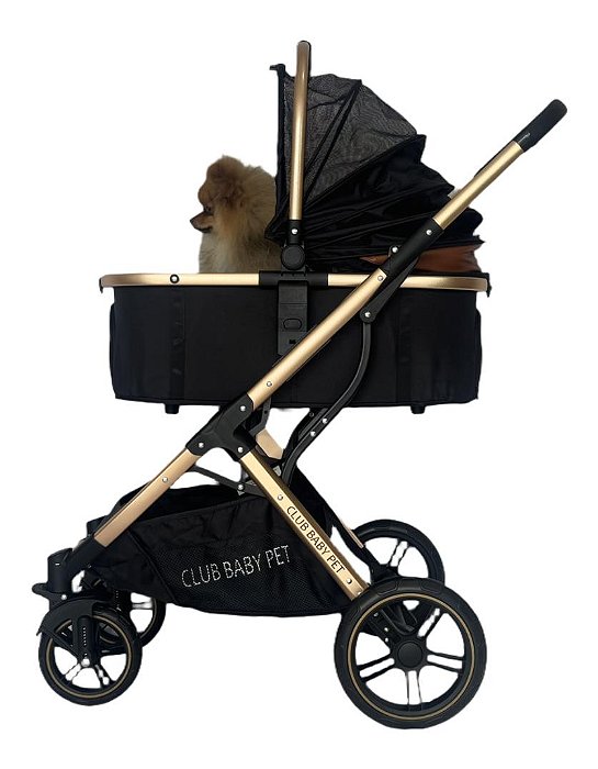 Carrinho de passeio PET Unique  Europeu Golden Club Baby 3 em 1 Dourado e Preto