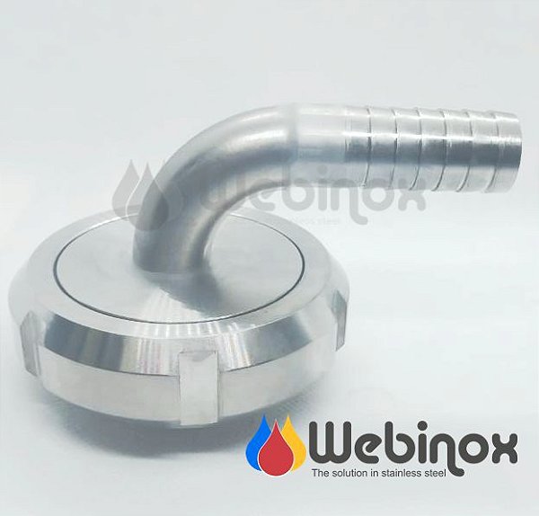 Niple Porca Adaptador SMS 1.1/2" x Curva 90º Espigão Mangueira 1/2" Aço Inox 304