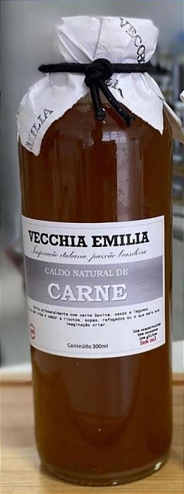 Caldo de Carne, garrafa de vidro de 300ml, marca Vecchia Emilia