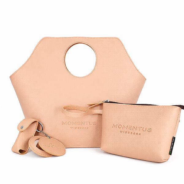 KIT FEMME NUDE | Bolsa Prática | Necessaire Carteira | Porta Batom com Espelho Integrado