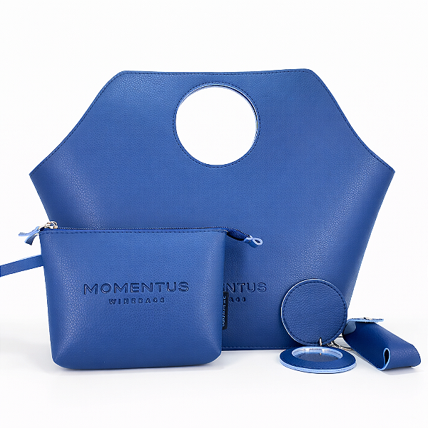 KIT FEMME AZUL | Bolsa Prática | Necessaire Carteira | Porta Batom com Espelho Integrado