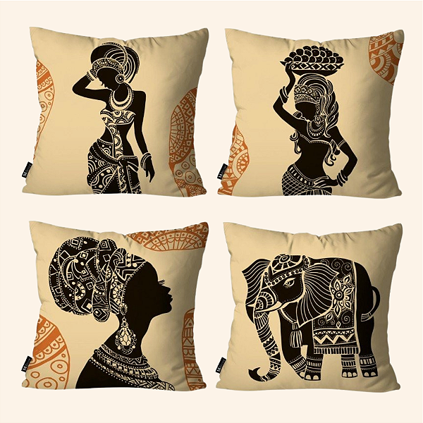Kit 4 capas de almofadas africana