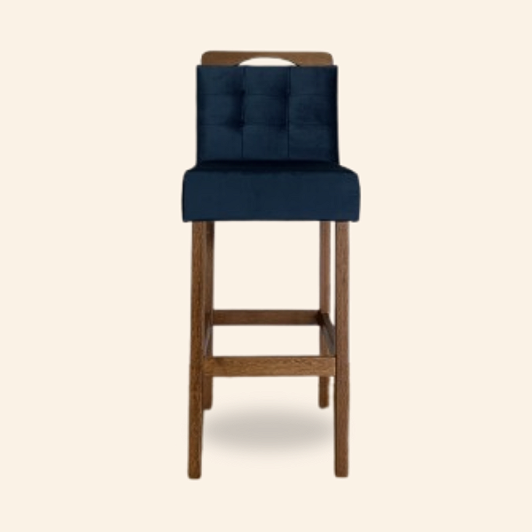 Banqueta estofada 70cm - Eucalipto - Veludo azul