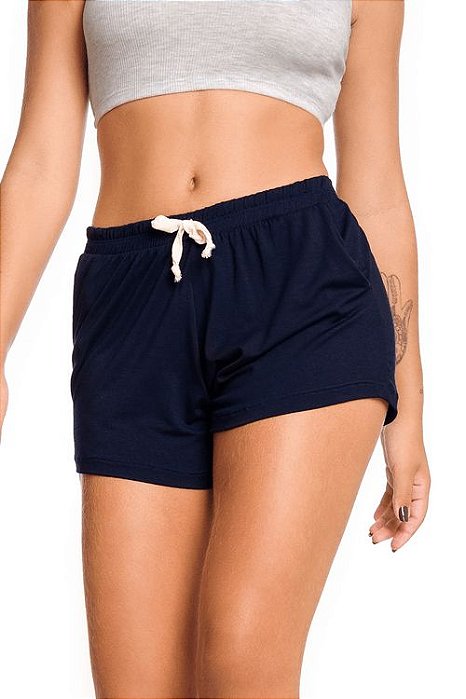 Short luxo moletinho com cordão marinho