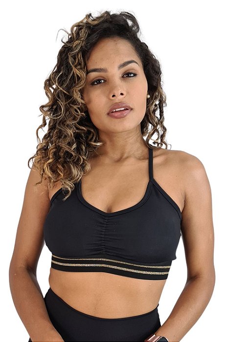 Top luxo madri black gold franzido com bojo
