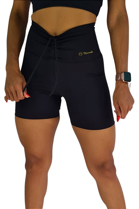 Short luxo essence liso preto cordão frontal