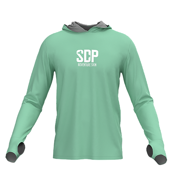 Camisa Poliester com Capuz, Passante no Polegar, Verde Claro
