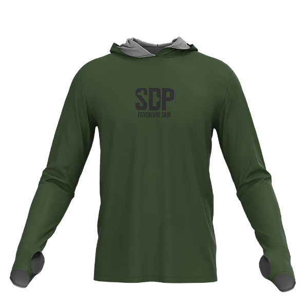 Camisa Poliester com Capuz, Passante no Polegar, Verde