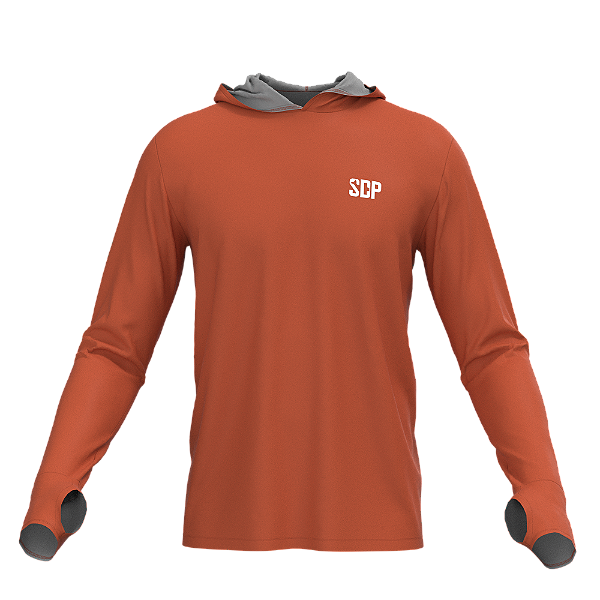 Camisa Poliester com Capuz, Passante no Polegar Laranja