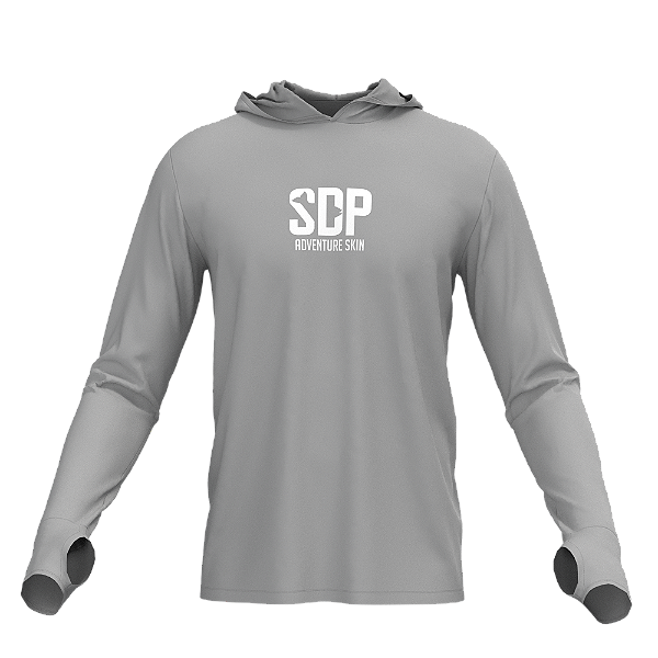 Camisa Poliester com Capuz, Passante no Polegar CINZA
