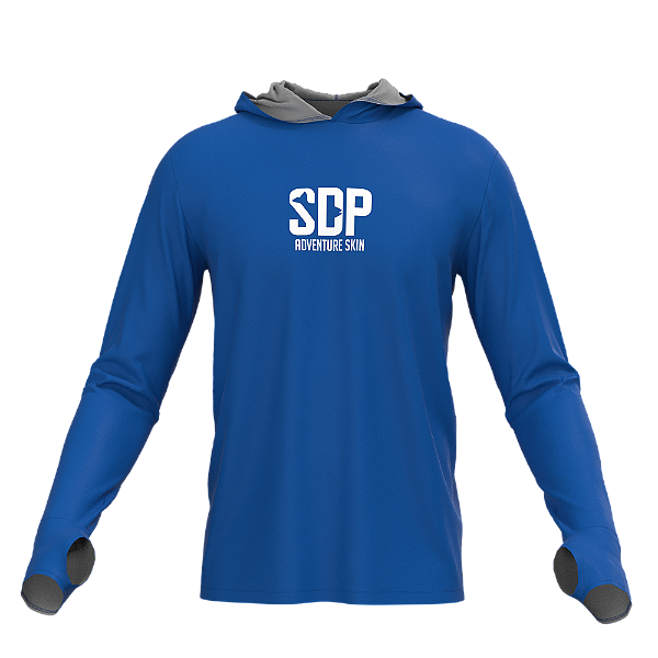 Camisa Poliester com Capuz, Passante no Polegar AZUL