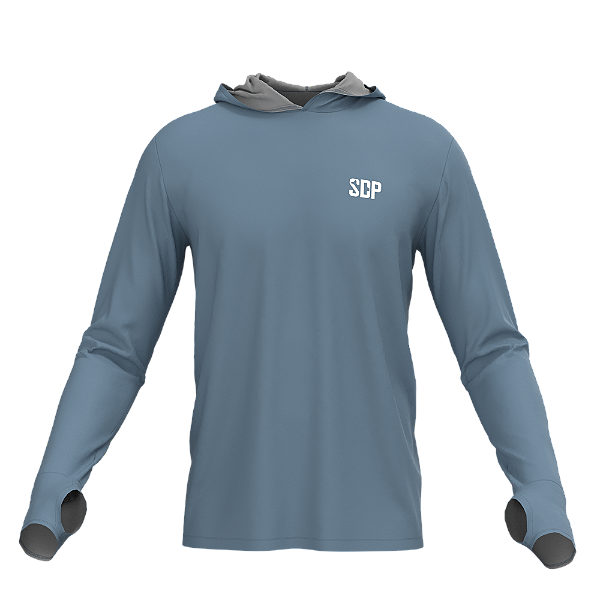 Camisa Poliester com Capuz, Passante no Polegar AZUL CLARO