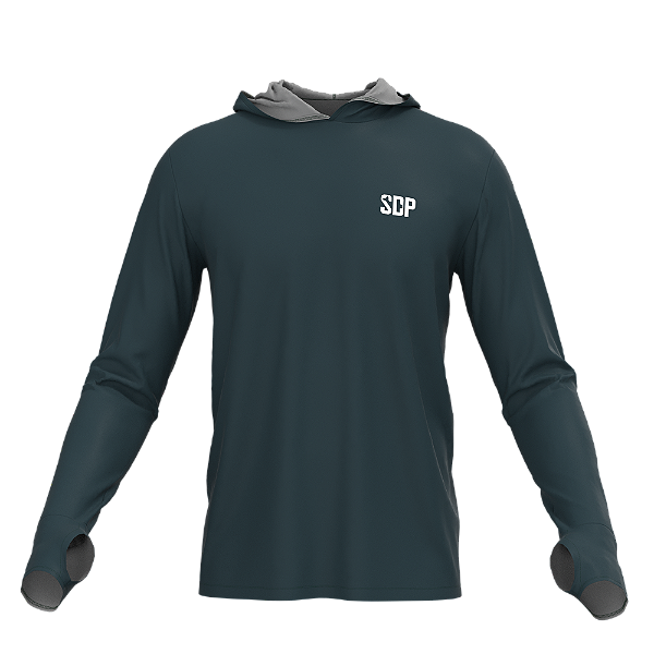 Camisa Poliester com Capuz, Passante no Polegar AZUL ESVERDEADO