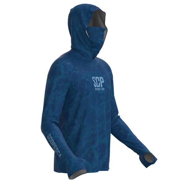 Camisa Sodpesca com Capuz, Bandana, Passante no Polegar - Azul