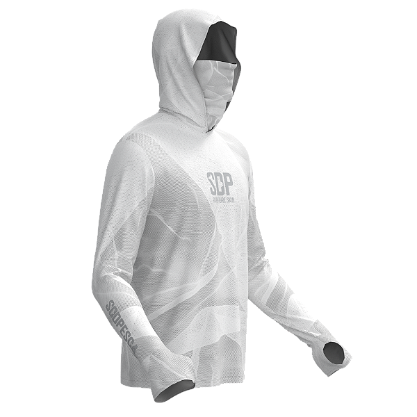 Camisa Sodpesca com Capuz, Bandana, Passante no Polegar - Branca