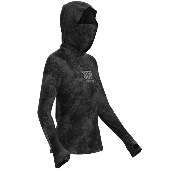 Camisa Sodpesca Feminina com Capuz, Bandana, Passante no Polegar - Preta