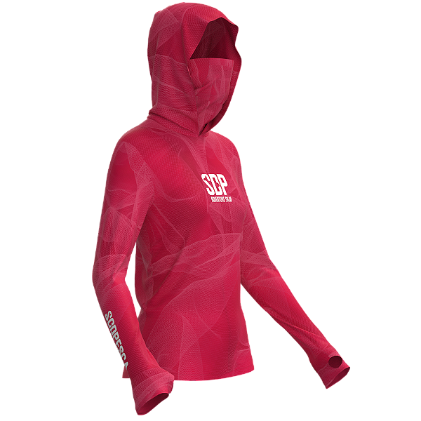 Camisa Sodpesca Feminina com Capuz, Bandana, Passante no Polegar - Vermelha