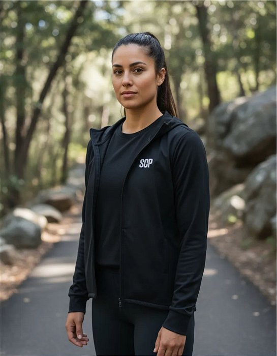 Jaqueta Corta Vento Sodpesca com Capuz Preta Feminina