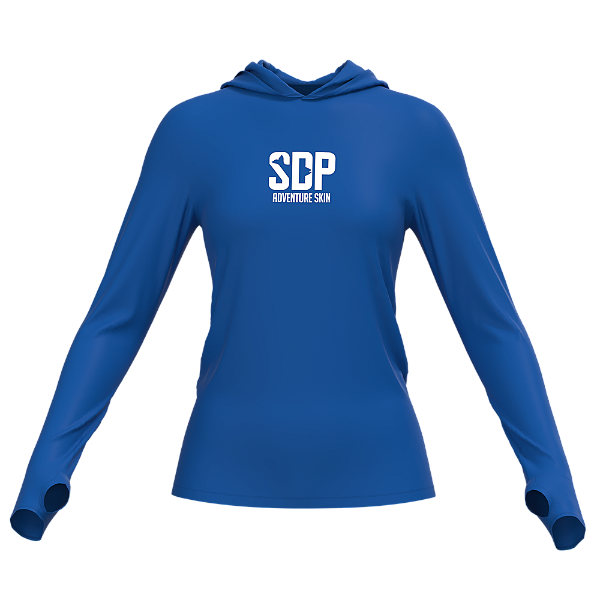 Camisa Poliester MERIDA com Capuz, Passante no Polegar Feminina AZUL