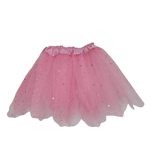 Saia tule rosa estrelinhas infantil