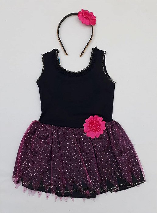 Fantasia vestido Bruxinha brilho bebê com tiara
