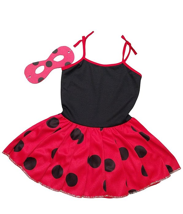 Fantasia vestido Lady joaninha bebê com máscara