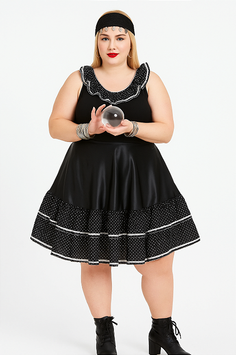 Fantasia Vestido Cigana Luxo preto plus size