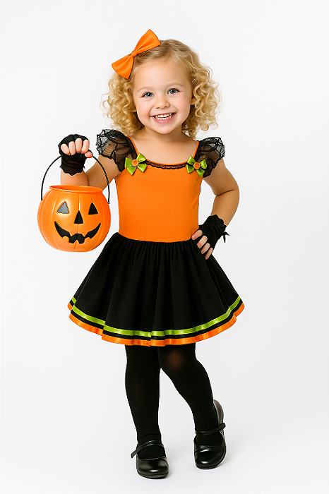 Fantasia vestido Bruxa Abóbora infantil