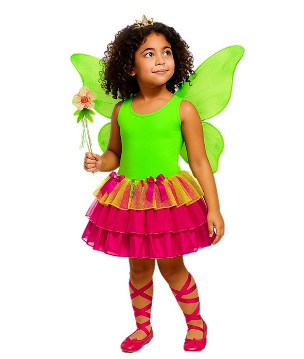 Fantasia Fada verde e pink infantil