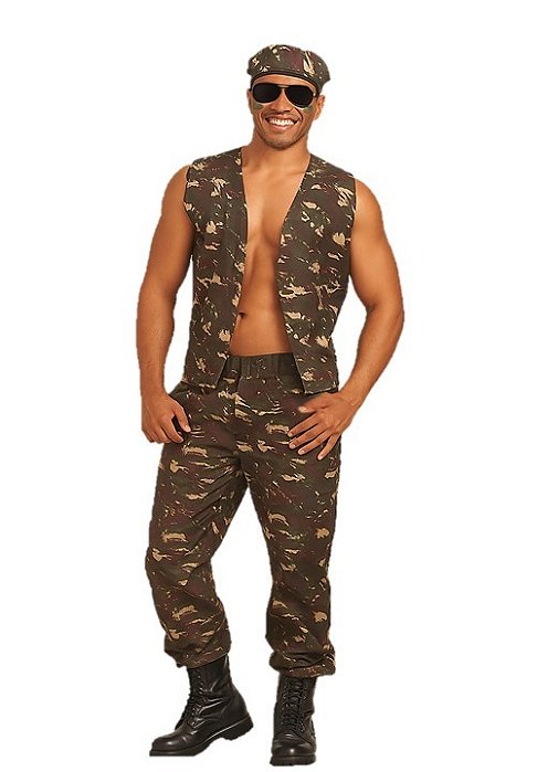 Fantasia conjunto Exército militar adulto com boina